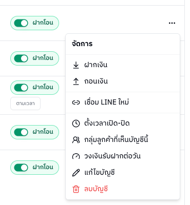 เมนูจัดการท้ายแถว